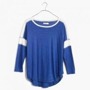 Madewell Blue and White Long Sleeve Colorblock Top